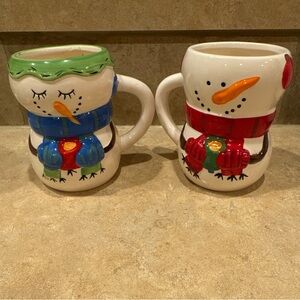 Bay Island Inc Coffee Tea Cocoa Cermic Mugs Christmas Winter Theme Snowman Pair